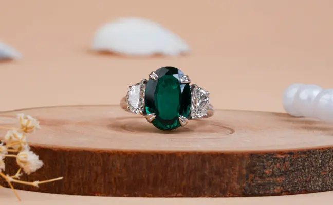 Oval Cut Emerald Lab Grown Diamond Engagement Ring