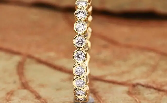 Round Cut Bezel Set Lab Grown Diamond Wedding Band