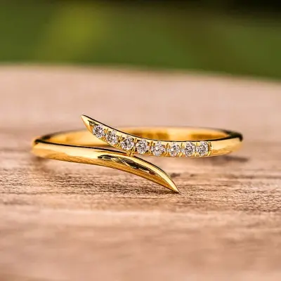 Modern Curvy Bypass Diamond Wedding Band