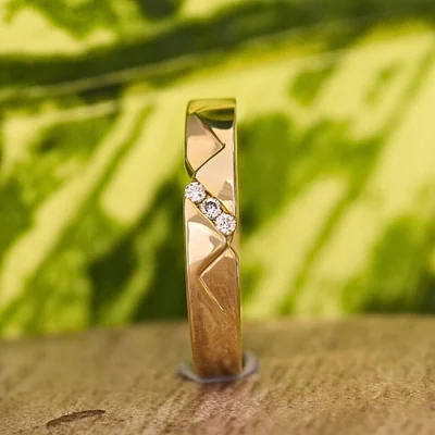 Three Diamond Accent V-Shape Gold Ring