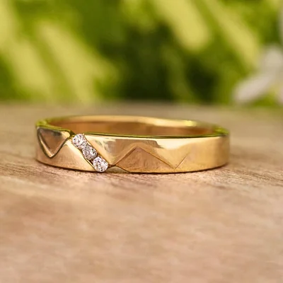 Three Diamond Accent V-Shape Gold Ring
