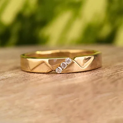 Three Diamond Accent V-Shape Gold Ring