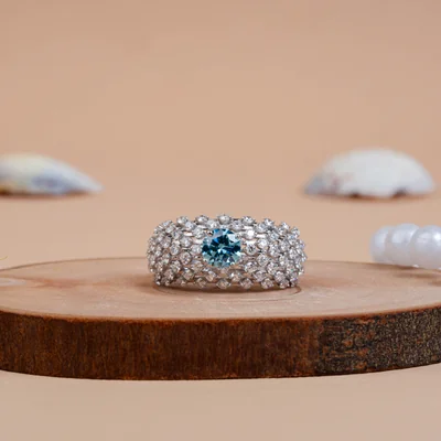 Swiss Blue Round Cut Lab Diamond Cocktail Ring