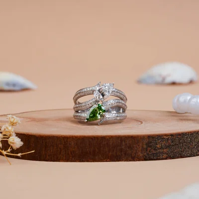 Crossover Multi Layered Pear Cut Diamond Cocktail Ring
