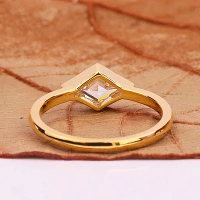East-West Lozenge Cut Lab Grown Diamond Solitaire Ring in Bezel Setting