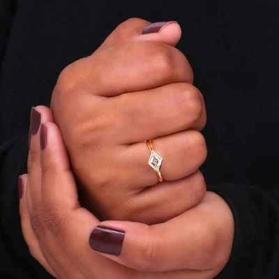 East-West Lozenge Cut Lab Grown Diamond Solitaire Ring in Bezel Setting