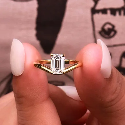Modern Emerald Cut Lab Diamond East to West Ring