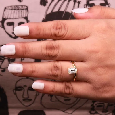 Modern Emerald Cut Lab Diamond East to West Ring