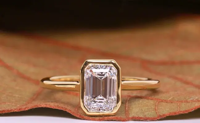 Emerald Cut Lab Grown Diamond Bezel Set Ring