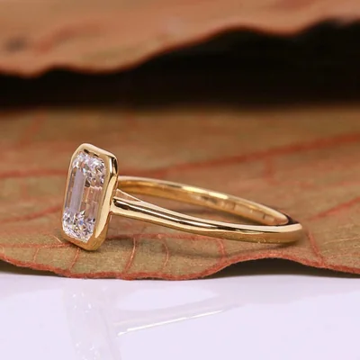 Emerald Cut Lab Grown Diamond Bezel Set Ring