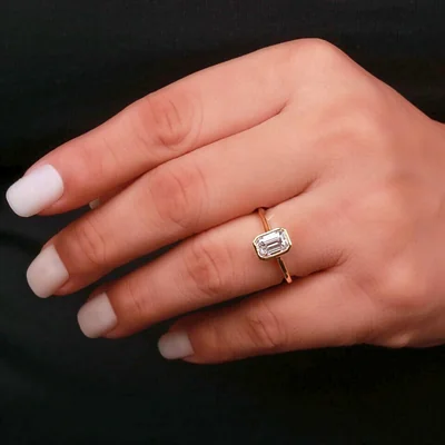 Emerald Cut Lab Grown Diamond Bezel Set Ring
