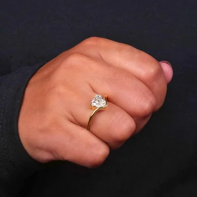 Heart Cut Lab Grown Diamond Solitaire Ring in Yellow Gold Wave Band