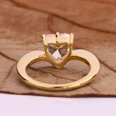 Heart Cut Lab Grown Diamond Solitaire Ring in Yellow Gold Wave Band