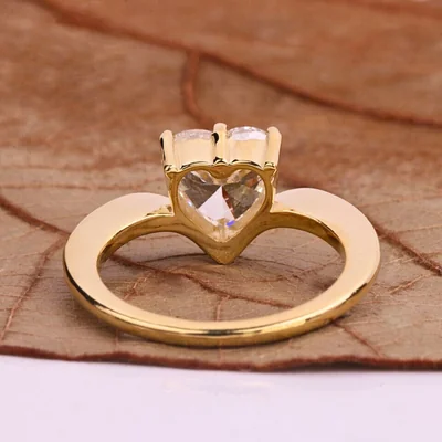 Heart Cut Lab Grown Diamond Solitaire Ring in Yellow Gold Wave Band