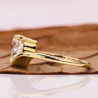 Heart Cut Lab Grown Diamond Solitaire Ring in Yellow Gold Wave Band