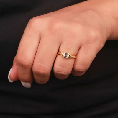 Long Hexagon Cut Lab Grown Diamond Solitaire Ring in Bezel Setting