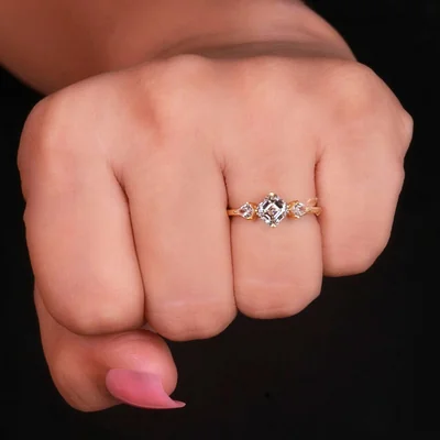 Luxury Asscher Cut Lab Grown Diamond Three Stone Engagement Ring