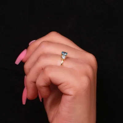 Blue Lab Grown Cushion Diamond Three Stone Ring