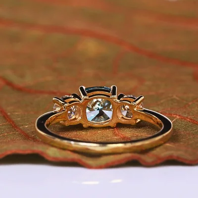 Blue Lab Grown Cushion Diamond Three Stone Ring