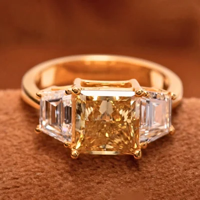Luxury Yellow Lab Grown Diamond Princess Cut Engagement Ring