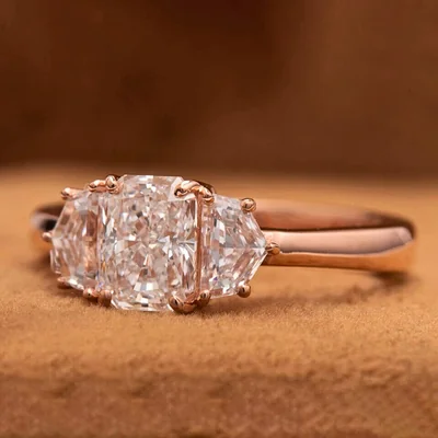 Radiant Cut Lab Grown Diamond Three Stone Engagement Ring