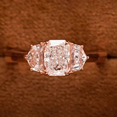 Radiant Cut Lab Grown Diamond Three Stone Engagement Ring