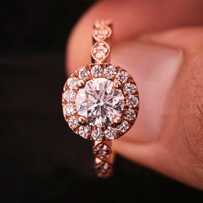 Round Cut Lab Grown Diamond Halo Engagement Ring