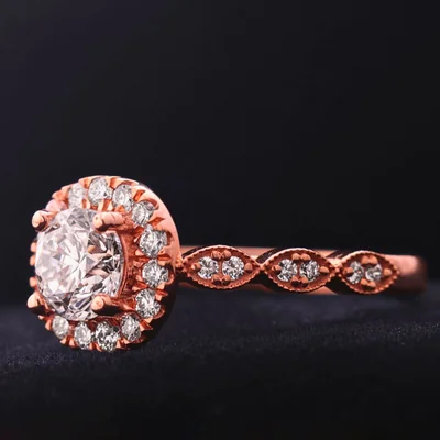 Round Cut Lab Grown Diamond Halo Engagement Ring