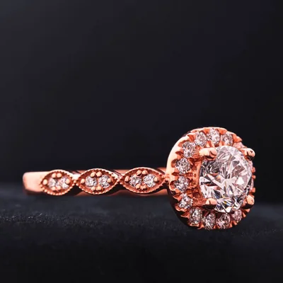 Round Cut Lab Grown Diamond Halo Engagement Ring