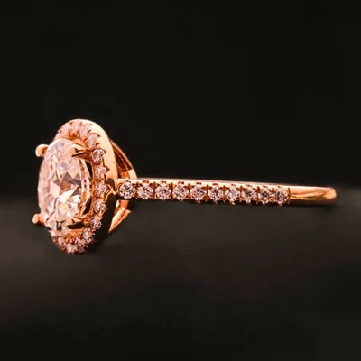 Oval Cut Lab Grown Diamond Halo Engagement Ring with Pavé Band