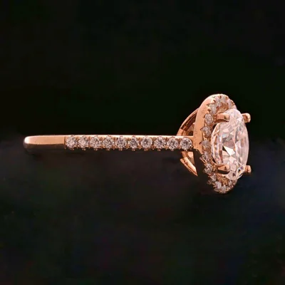 Oval Cut Lab Grown Diamond Halo Engagement Ring with Pavé Band