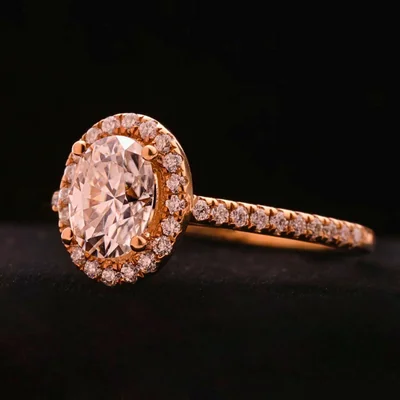 Oval Cut Lab Grown Diamond Halo Engagement Ring with Pavé Band