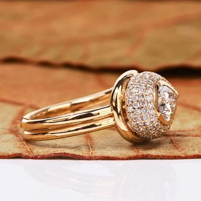 Teardrop Pear Shape Lab Grown Diamond Ring with Double Halo & Pave Band