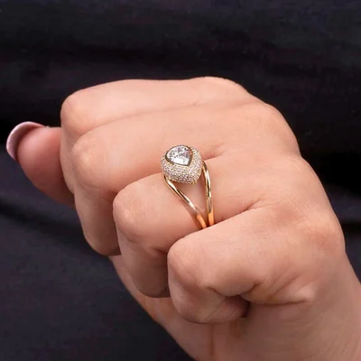 Teardrop Pear Shape Lab Grown Diamond Ring with Double Halo & Pave Band
