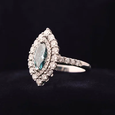 Blue Marquise Cut Lab Grown Diamond Halo Engagement Ring