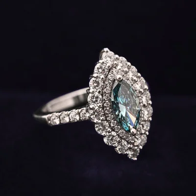 Blue Marquise Cut Lab Grown Diamond Halo Engagement Ring
