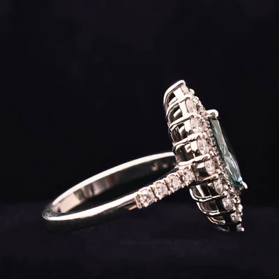 Blue Marquise Cut Lab Grown Diamond Halo Engagement Ring