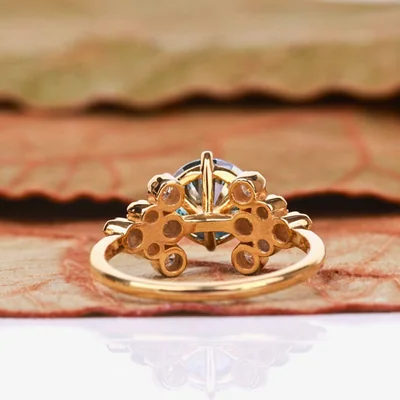Vintage Floral Blue Lab Grown Diamond Engagement Ring