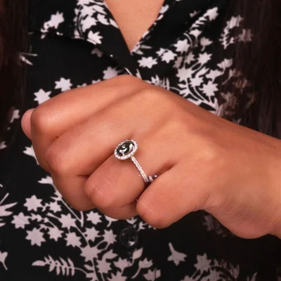 Green Oval Cut Lab Grown Diamond Halo Engagement Ring