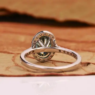 Green Oval Cut Lab Grown Diamond Halo Engagement Ring