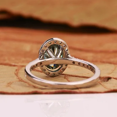 Green Oval Cut Lab Grown Diamond Halo Engagement Ring