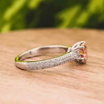 Vivid Pink Heart Cut Lab Grown Diamond Ring with Diamond Pave Band