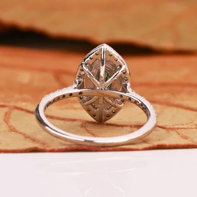 Marquise Cut Green Lab Grown Diamond Halo Engagement Ring