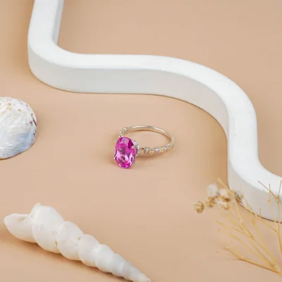 Oval Pink Sapphire Hidden Halo Engagement Ring
