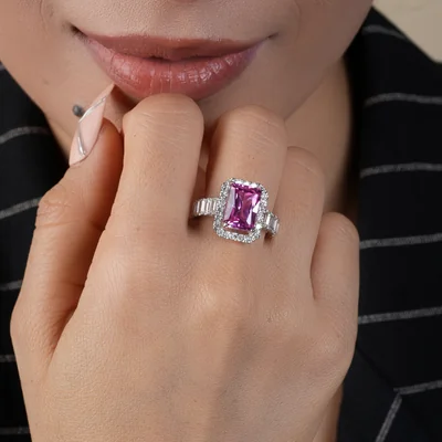 Radiant Pink Sapphire Emerald Cut Engagement Ring