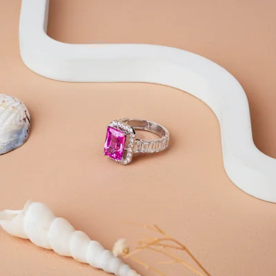 Radiant Pink Sapphire Emerald Cut Engagement Ring