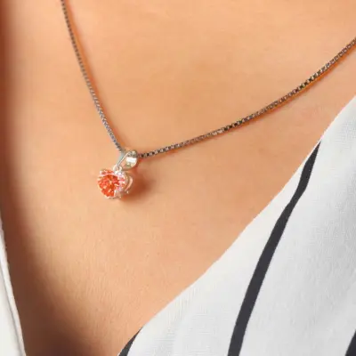 Vivid Red Heart Shape Lab Grown Diamond Pendant