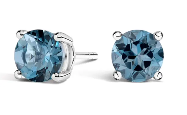 Deep London Blue Topaz Earrings | 4 prong basket setting