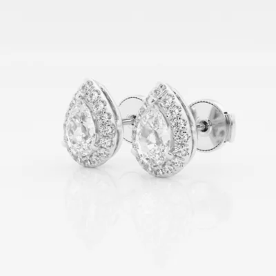 1 ctw Excellent Pear Cut Natural Diamond Halo Stud Earrings!