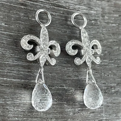 Jude Frances 18k Gold Diamond & White Topaz Fleur De Lis Charms